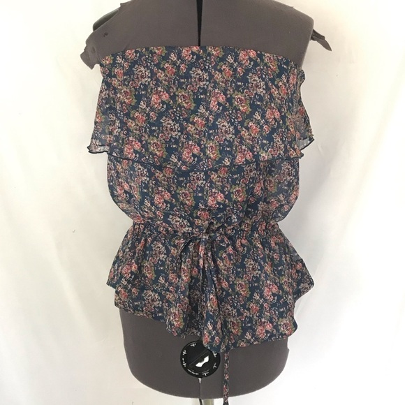 Express Blue and Pink Floral Ruffle Strapless Top, Size XS 🔴CLEARANCE🔴 - Picture 1 of 4